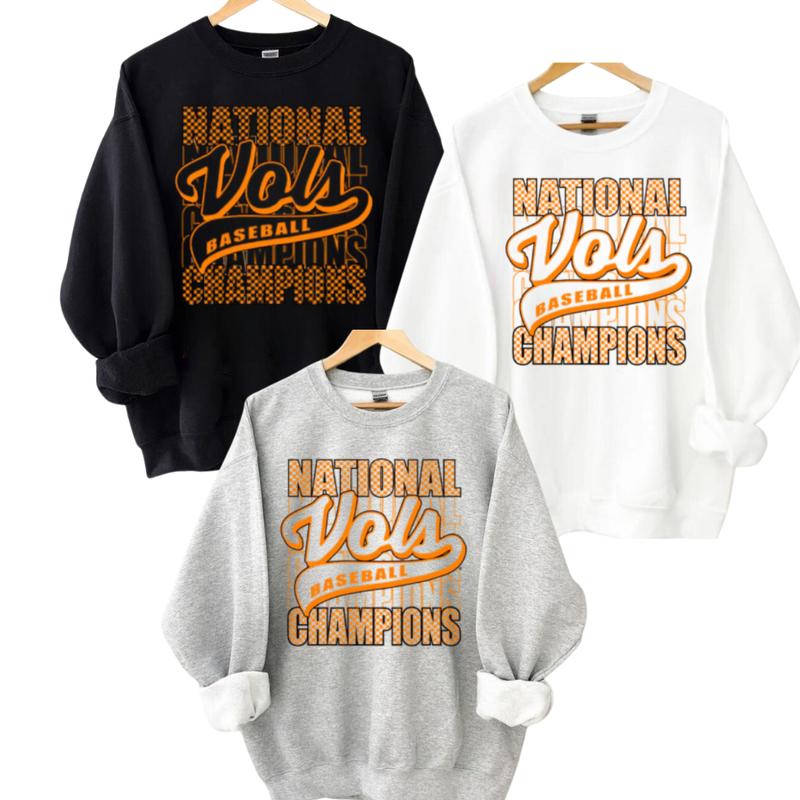 Tennessee Volunteers Sweatshirt, Unisex 2024 NCAA Shirt, Men's Baseball College World Series Champions Check T-Shirt men's  sweatshirts