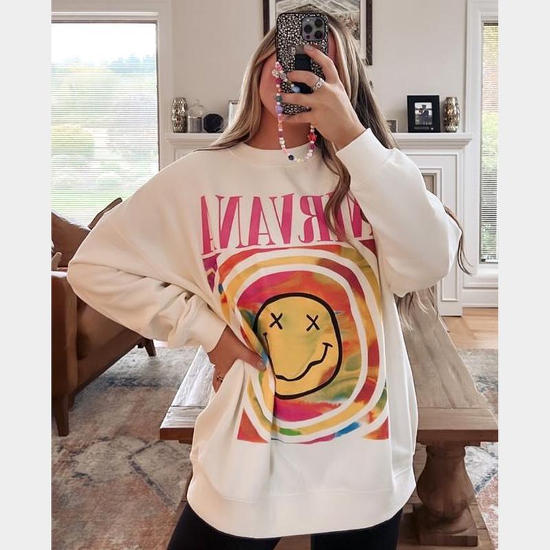 Retro Nirvana Sweatshirt, Happy Smiley Face Sweatshirt, Rock Band Sweater, Nirvana Aesthetic Women's Sweater, Trendy Sweatshirt, Gift for Women