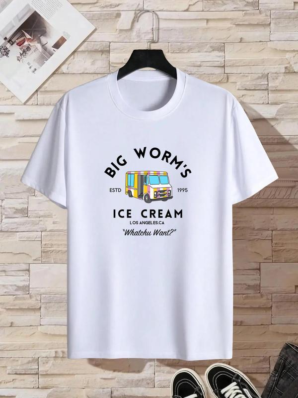 Summer Clothes, Men's Cartoon & Letter Print Round Neck Tee, Regular Fit Casual Soft Slogan Graphic Short Sleeve T-shirt for Summer,  T Shirts for Men, Graphic Tees, Men's Streetwear for Daily Wear