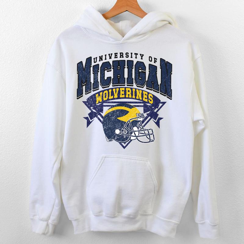 Michigan Wolverines Vintage NCAA Sweatshirt, Unisex Wolverines Football Shirt, Classic Michigan Sport Hoodie, Football Fans Gift, T-Shirt, Hoodie