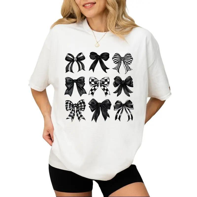 Coquette Black Checkered Bow Shirt, Dark Coquette Graphic Printed Tee, Gothic Bows Shirt Unisex Graphic