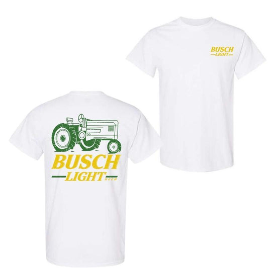 Busch Light Tractor 2-Sided T-Shirt, Labor Day, Casual Graphic Round Neck T-shirt for Summer, Beer Party Summer Shirt, Fashion Top for Daily Wear, T s