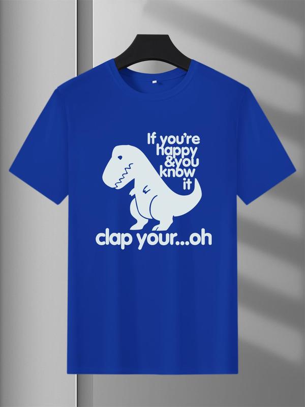 Men's Regular Fit Dinosaur & Letter Print Round Neck Tee, Summer Clothes, Casual Soft Comfy Graphic Short Sleeve T-shirt for Summer, Slogan Tees, Men's Top for Daily Wear