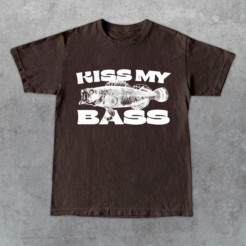 Kiss My Bass Vintage Style Fishing T-Shirt, Retro Fisher T Shirt, Fisher Gear, Fisher Graphic Shirt, Adult Unisex Relaxed Cotton Shirt - White Design Limited