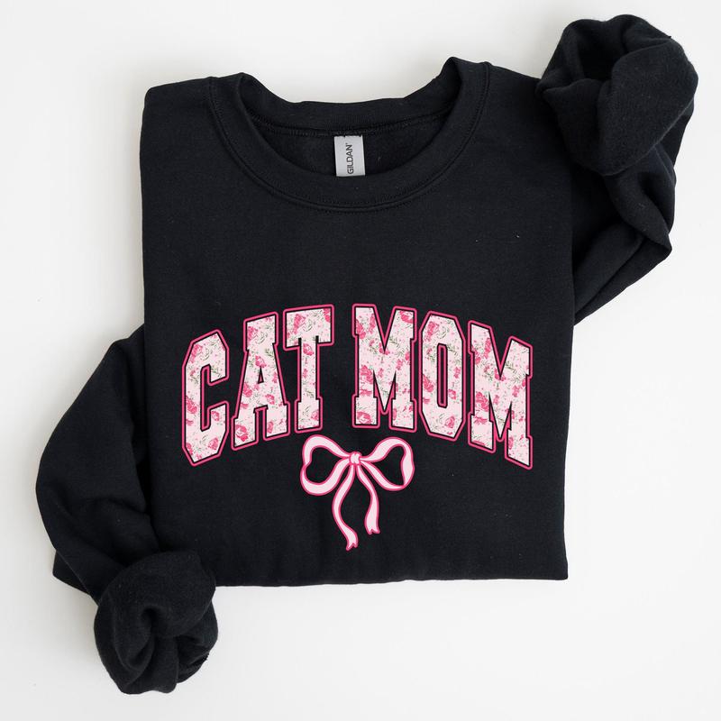 Cat Mom, Coquette, Pink Bows, Trend, Girly, Soft Girl Era Sweatshirt, Women's Crew Neck, Crewneck Casual Comfort Womenswear ComfortableÃ‚Â Graphic