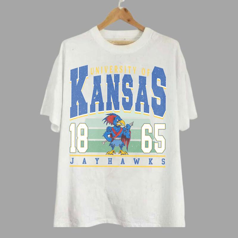 Kansas Jayhawks Vintage NCAA Sweatshirt, Unisex Jayhawks Football Shirt, Classic Sport Hoodie, Gifts for Football Fans, Cotton T-Shirt, Clothing