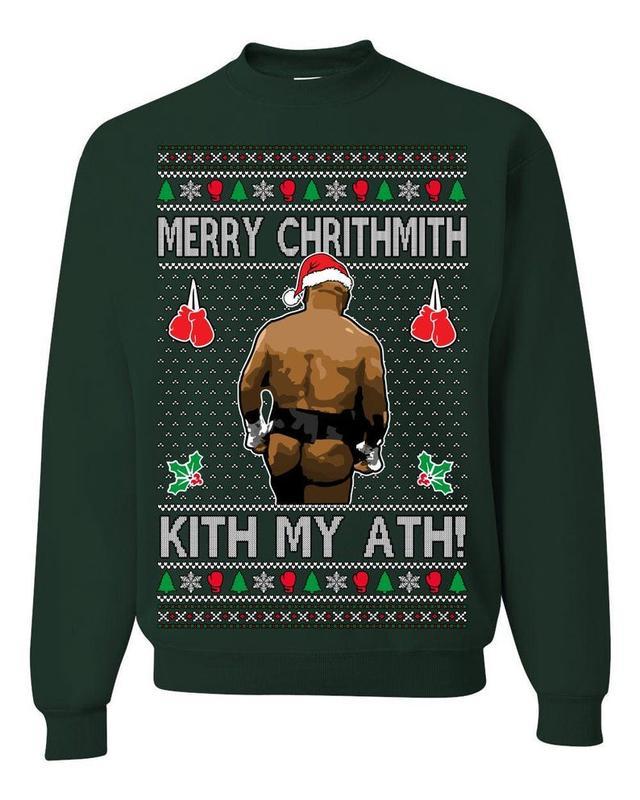 Merry Chrithmith Kith My Ath, Mike Tyson Butt Viral Kiss My Ass Boxing Fight Meme, Men Women Funny Ugly Christmas Sweater,  Ugly Christmas Gift