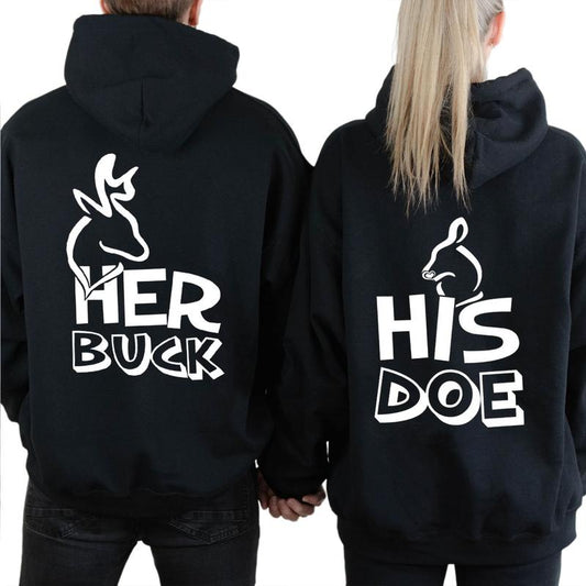Her Buck & His Doe Couples Matching Valentine's Christmas Hoodie, Gift for Him, Gift for Her, Hunting Season Hoodie Unisex Classic Cotton