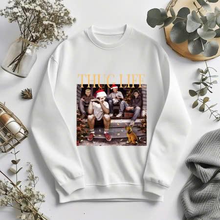 Thug Life Christmas Movie Friends Shirt, Christmas Friends Sweatshirt, Thug Life Movie Sweater, Christmas Gifts Casual Collar Cotton Fabric
