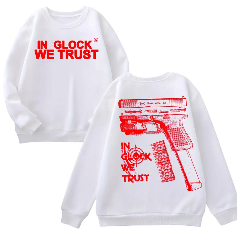 IN GLOCK WE TRUST Double Side Hoodie - Full Color - Red Design, Unisex Sweatshirt with Long Sleeve, Glock Shirt