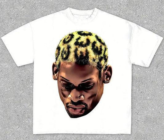 Vintage Basketball Player Print Tee, Street Style Hip Hop T-Shirt, 100% Cotton, Crew Neck, Slight Stretch, Breathable & Wear-Resistant, All-Season Sho