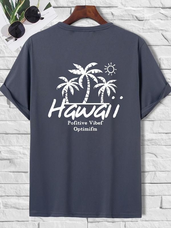 Men's Regular Fit Graphic Print Round Neck Knit Tee, Summer Clothes,Â StreetwearÂ Guys Hawaiian Tropical & Letter Graphic Short SleeveÂ CrewneckÂ T-Shirt,Â Menswear,Â Crew Neck Trendy Casual Top for Summer