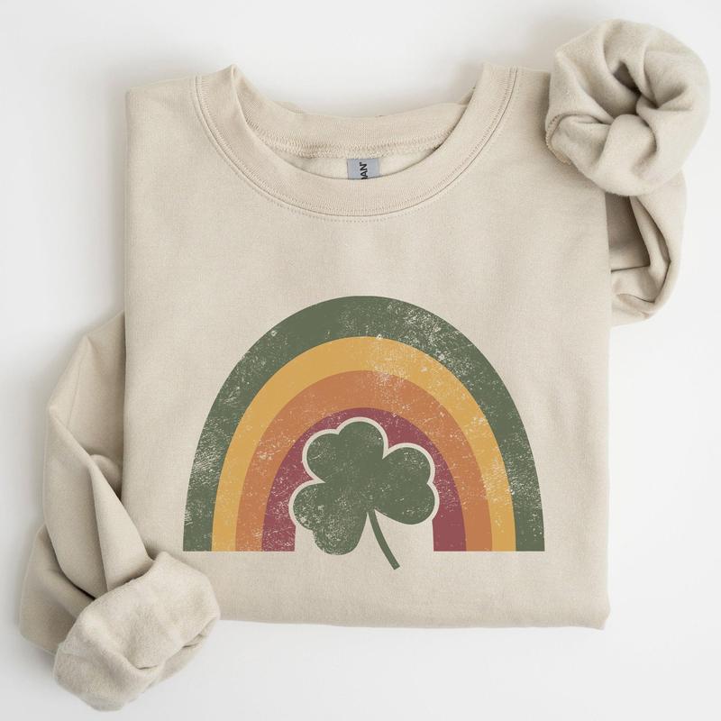 Vintage, Retro, St Patrick's Rainbow, Lucky, St Patrick's Day, Irish Sweatshirt, Women's Crew Neck, Crewneck
