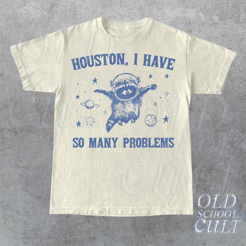 Raccoon In Space Retro 90s Graphic T-Shirt, Funny Galaxy Graphic T-shirt, Problems Gag Moon 90s Shirt, Vintage Animal Gag Unisex Tee,