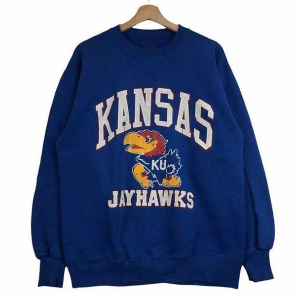 Vintage NCAA Kansas Jayhawks Logo Mascot Sweatshirt , University of Kansas Sweatshirt, Sweatshirt For NCAA's Fan