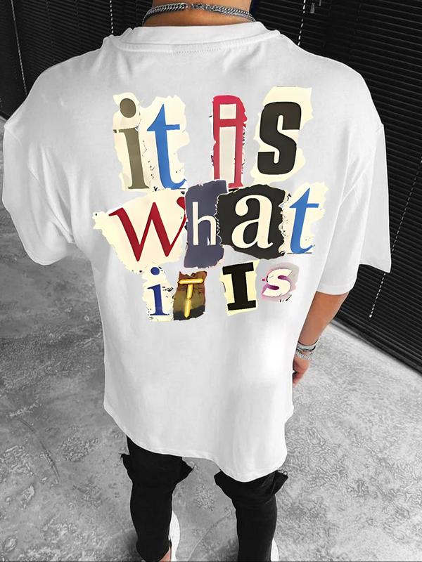 Men's Letter Print Round Neck Tee, Regular FitÂ Casual Short Sleeve T-shirt, Graphic Tees,Â Streetwear, Summer Clothes,Â Men Summer Top