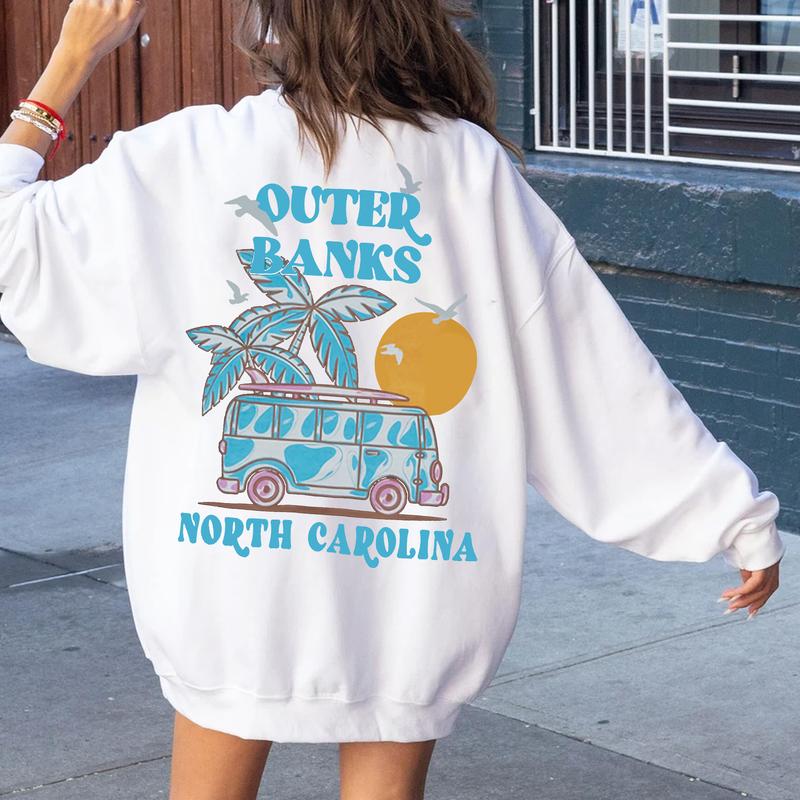 Outer Banks North Carolina Sweatshirt (Only On Back) Season 4- OBX Merch , Apparel For Men And Women, Gift For Movies Lovers Fabric Womenswear