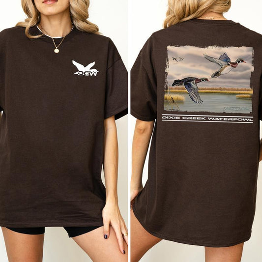 Vintage Double Woodie Duck Hunting Shirt 2-Sided, Mallard Hunt Tshirt, Summer Hunting Graphic Printed Tee, Retro Hunter T-shirt for Men, Cotton Fabric