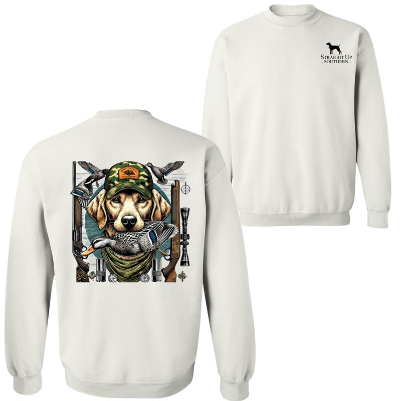 Straight Up Southern Duck Hunting Sweatshirt, - Camo DRG Hunting Dog Graphic for Outdoor Enthusiasts, Cozy and Durable Pullover for Adventure Hoodie