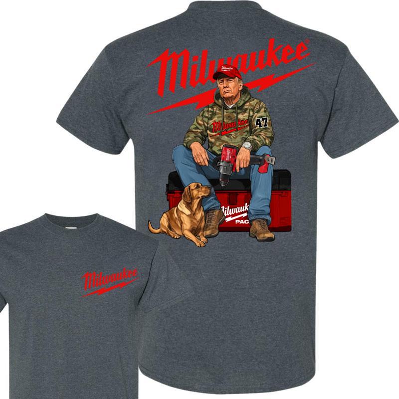 Milwaukeee Trump Hunting Camo Unisex Cotton shirt, Trump won 47th president Election 2024 shirt,  Milwaukeee Fuel Hand Drill Dog Hunt Tee, Trump With Local Boy Cotton Shirt Full Color Full Size