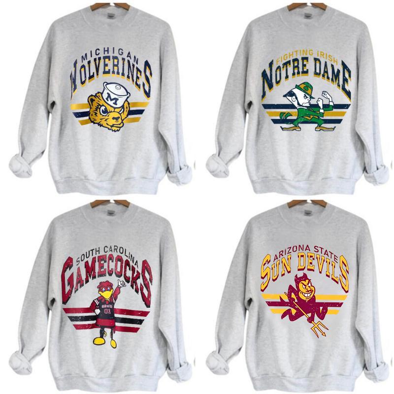 Vintage College All Team NCAA Classic Sport Sweatshirt for Men Long Sleeve Raglan Crewneck Cotton Casual Sweatshirt