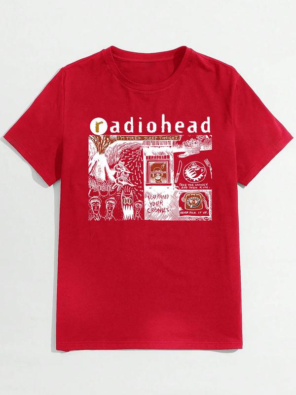 Men's Letter & Graphic Print Round Neck Tee, Regular Fit Casual Short Sleeve T-shirt, Men's Summer Top for Daily Wear