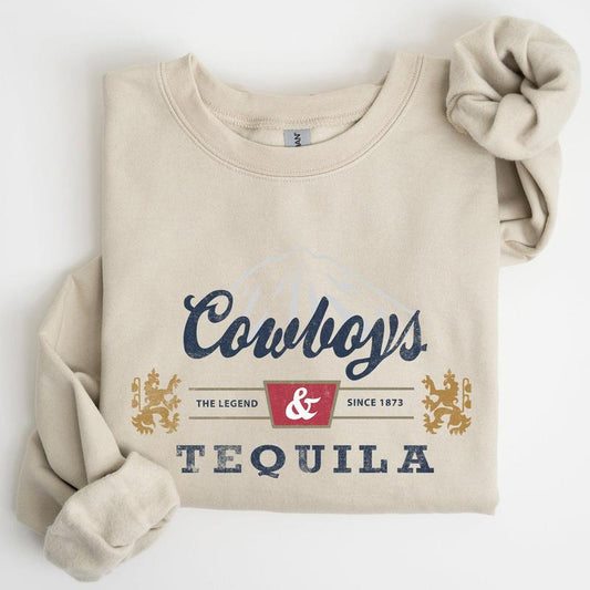 Cowboys and Tequila, Retro, Beer, Vintage, Cowboy Sweatshirt, Women's Crew Neck, Crewneck Casual Comfort Womenswear ComfortableÃ‚Â Graphic