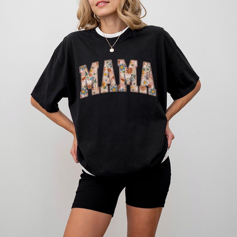 Retro Mama Floral Shirt, Mama Graphic Tee, Cute Gardener Mama Shirt Gift For Mom, Flower Mama Shirt, Floral Mama Shirt, Flower Lover Mama Shirt, Mom Birthday Gift From Daughter, Mom Women Tops Casual Comfort Womenswear Boho Comfortable T-Shirt