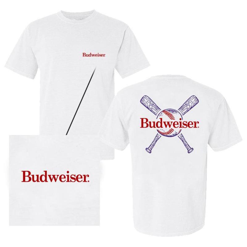 Budweiser cross bats casual fit t-shirt, trending summer 2024 tee, sustainable fashion tee