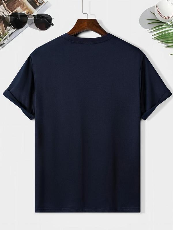 Men's 2024 Slogan Print Round Neck Tee, Summer Fashion Tee, Trendy Short Sleeve Crew for Casual Comfort, Streetwear Men's Summer Style