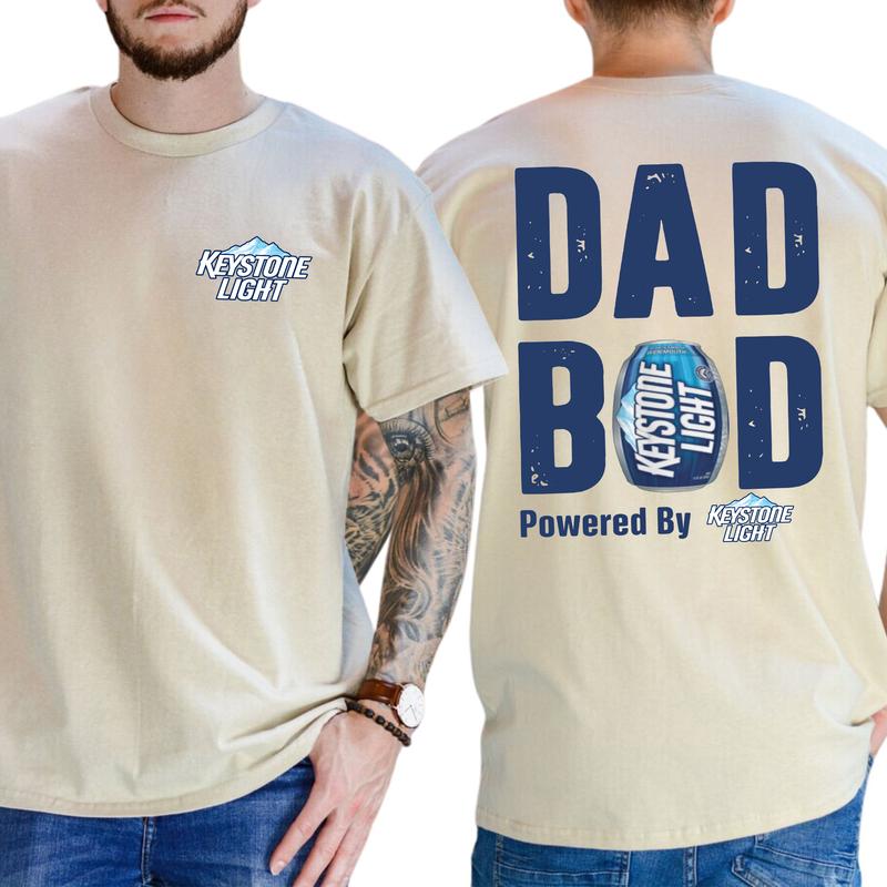 Dad Bod Powered By Keystone Light T-shirt 2-Sided, Men's Beer Drink Tee, Drinking Shirt, Funny Drink Tee for Daddy, Casual Classic Cotton Menswear