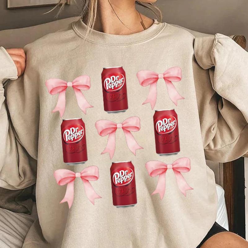 Preppy Coquette Bow Dr. Pepper Sweatshirt T Shirt Hoodie, Girlie, Dr. Pepper With Pink Bow, Soft Girl Era, Ribbon, Coquette, Dr. Pepper Lover, Trendin