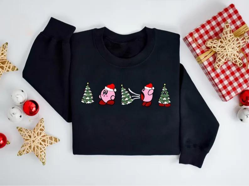 Kirby Christmas Tree Sweatshirt, Funny Christmas Sweatshirt, Funny Christmas Shirt, Christmas Sweatshirt, Christmas Tree Shirt, Kirby Video Game Sweat