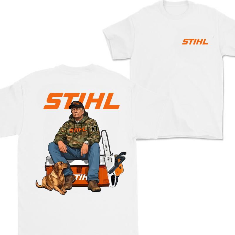 Stihl Trump Hoodie with Chainsaw Graphic Tee for Men - Full Color Cotton T-Shirt - Classic