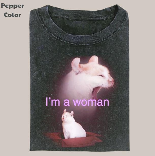 Retro Funny Vintage Graphic Tee, Cat I'm A Woman T-Shirt, Unisex Meme Cringe Funny Dumb Shirt, Menswear Womenswear Streetwear