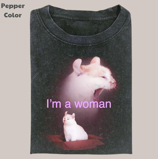 Retro Funny Vintage Graphic Tee, Cat I'm A Woman T-Shirt, Unisex Meme Cringe Funny Dumb Shirt, Menswear Womenswear Streetwear