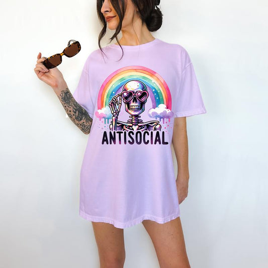 Anti-Social Skeleton- T-Shirt, Mental Health Tee, Cute Graphic, Funny Apparel