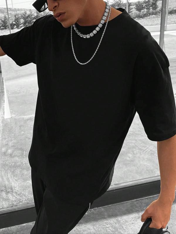 Men's Plus Size Letter Graphic Print Round Neck Tee, Regular Fit Casual Short Sleeve T-shirt, Men's Plus Size Summer Clothing for Daily Wear