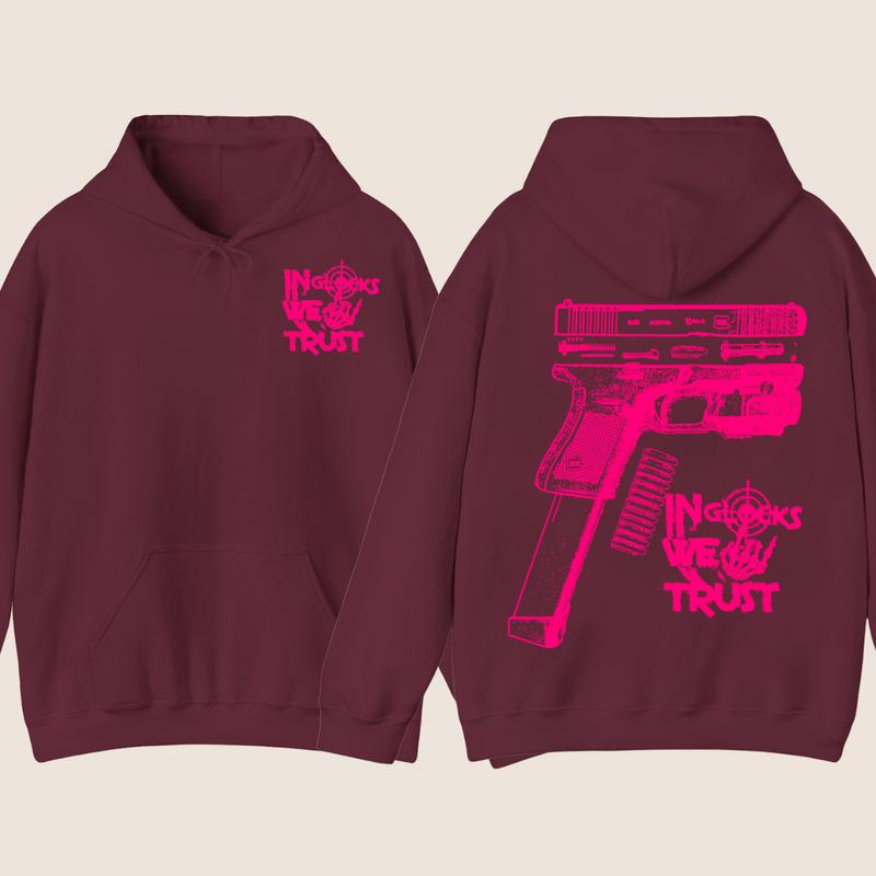 NEW Design Glock ,In Glock We Trust Skeleton 2 Side Hoodie & Sweater,Unisex sweater,Men's & Women's Tops,Glock Hoodie,Glock Pink Color ,For Her,For Him