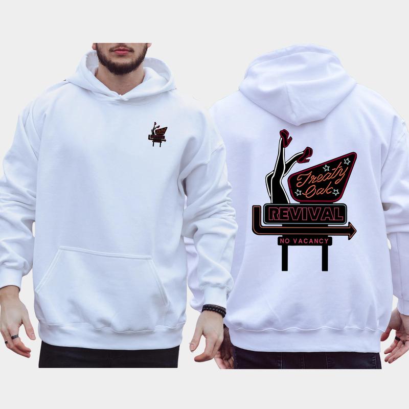 Vintage Treaty Oak Revival 2-Sided Hoodie, Retro Neon Sign Hoodies, Funny Men's Hooded Sweatshirt, Unisex Drink Tops, Classic Pullover Menswear