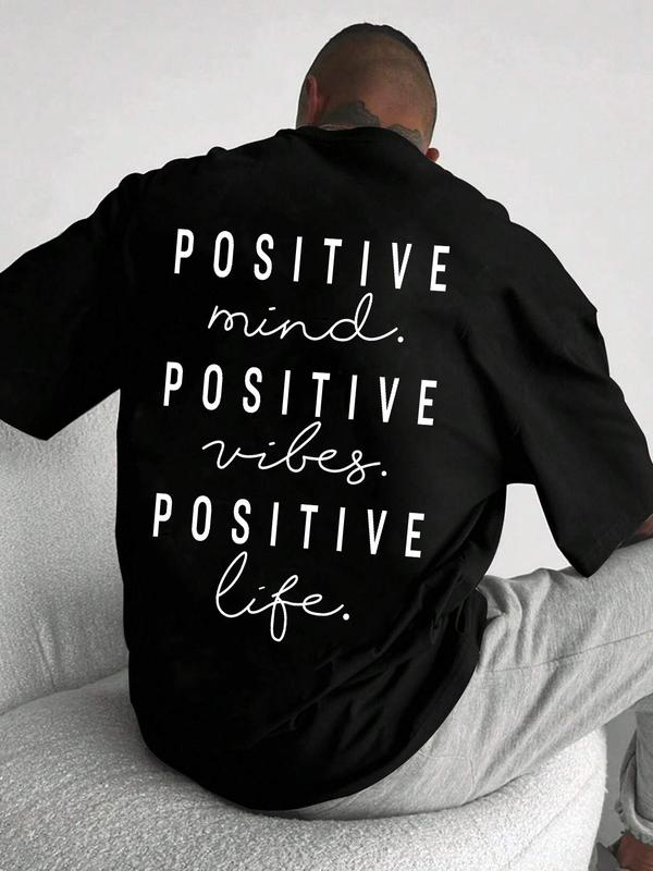 Unisex Men's Letter Print Drop Shoulder Tee, Men Graphic Tees, Regular Fit Casual Short Sleeve Round Neck T-shirt for Summer, Graphic Tees, Fashion Me