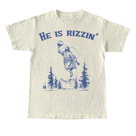 He Is Rizzin Vintage Graphic T-Shirt, Vintage Jesus Playing Basketball Adult Oversize T Shirt, Vintage 90s Funny T Shirt, Jesus Gifts, Womenswear Mens