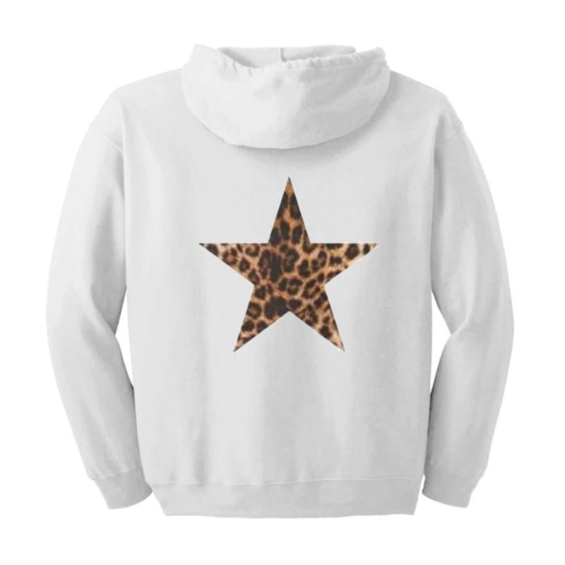 Leoprad Star Hoodie, Y2k Hoodie, Leopard Print Hoodie Unisex Fabric Womenswear