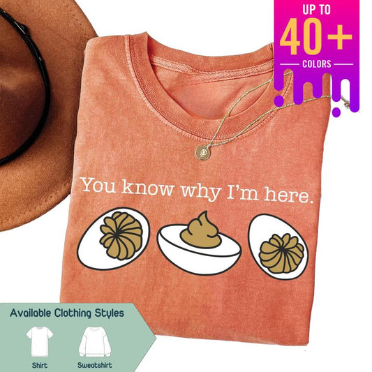 You Know Why I'm Here Comfort Colors Shirt, Funny Thanksgiving Sweatshirt, Deviled Eggs Crewneck, Perfect Thanksgiving Dinner Apparel, Gift for Best F
