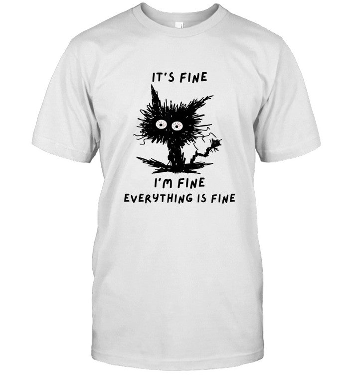 It's fine I'm fine funny coffee cute sarcastic black cat shirt