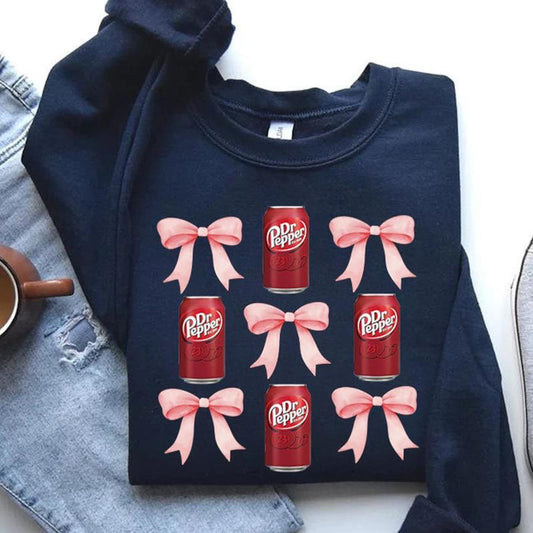 Preppy Coquette Bow Dr. Pepper Sweatshirt T Shirt Hoodie, Girlie, Dr. Pepper With Pink Bow, Soft Girl Era, Ribbon, Coquette, Dr. Pepper Lover, Trendin
