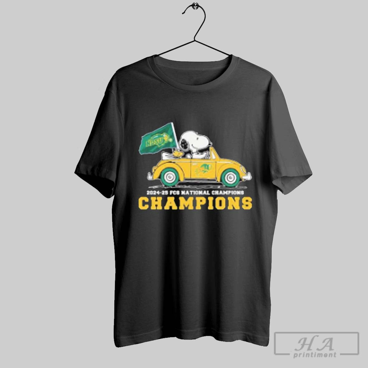 Snoopy And Woodstock Driving Car North Dakota State Bison Football 2024 2025 Fcs National Champions T Shirts