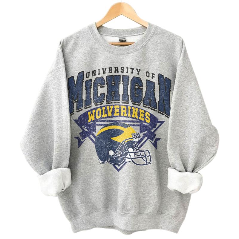Michigan Wolverines Vintage NCAA Sweatshirt, Unisex Wolverines Football Shirt, Classic Michigan Sport Hoodie, Football Fans Gift, T-Shirt, Hoodie