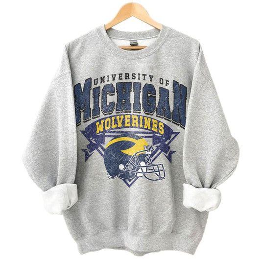Michigan Wolverines Vintage NCAA Sweatshirt, Unisex Wolverines Football Shirt, Classic Michigan Sport Hoodie, Football Fans Gift, T-Shirt, Hoodie