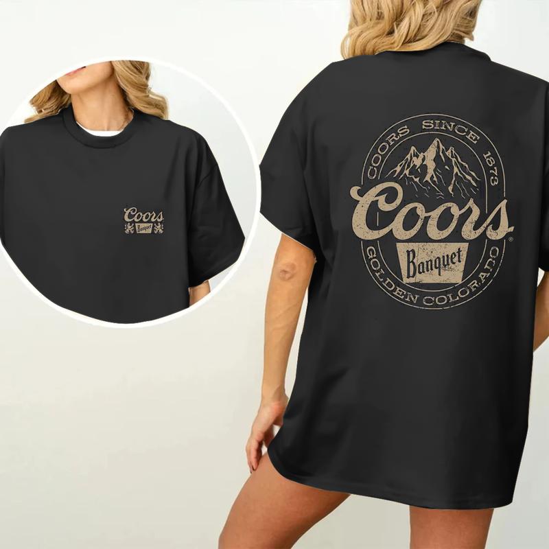 Coors Banquet Mountain Logo T-shirt- 2 Side Universal Appeal Garments- Statement Pieces Trendy Full size Casual Tshirt Top Menswear Cotton Streetwear